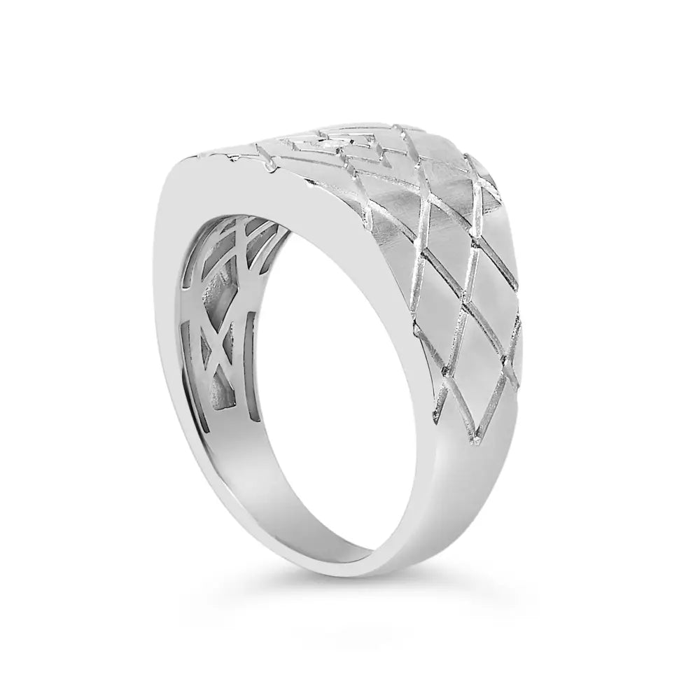 Sterling silver geometric band ring with bezel set natural diamond bijoux-nyc direct