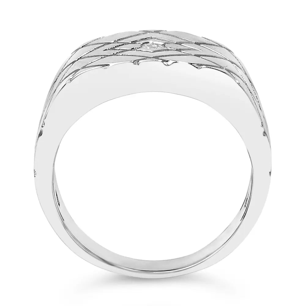 Sterling silver geometric band ring with bezel set natural diamond bijoux-nyc direct