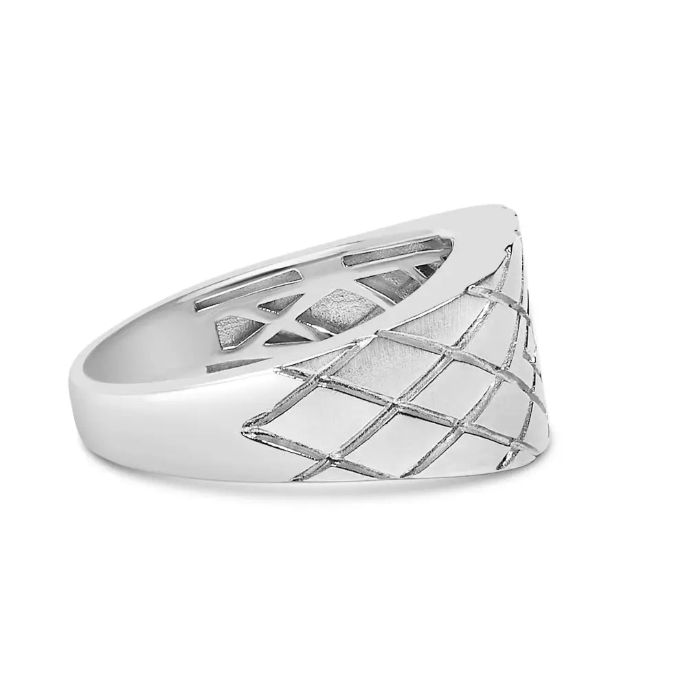 Sterling silver geometric band ring with bezel set natural diamond bijoux-nyc direct