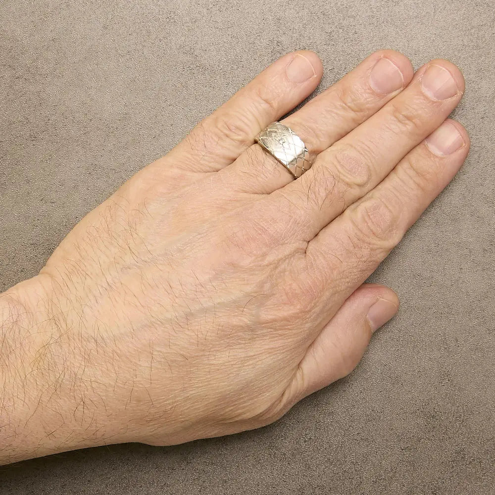 Sterling silver geometric band ring with bezel set natural diamond bijoux-nyc direct