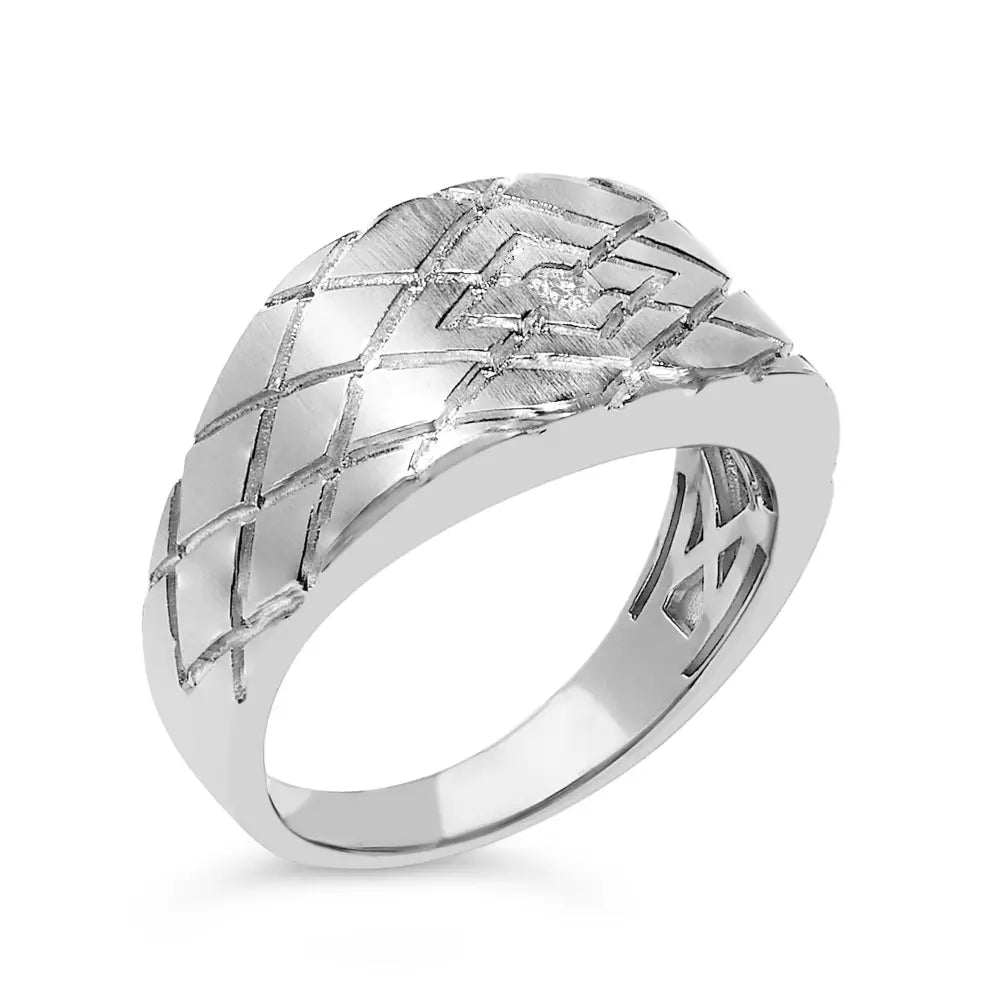 Sterling silver geometric band ring with bezel set natural diamond bijoux-nyc direct