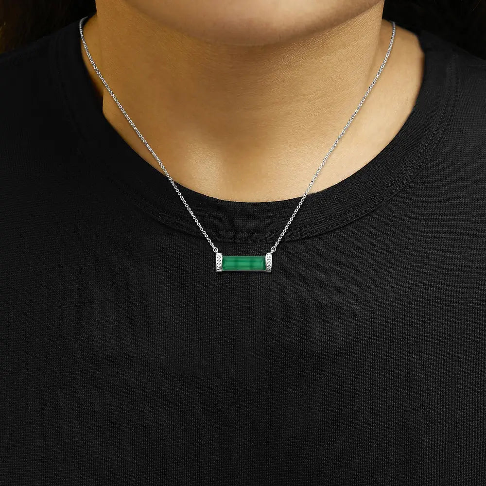 Sterling silver green agate and diamond accent bar necklace 17 inch bijoux-nyc direct