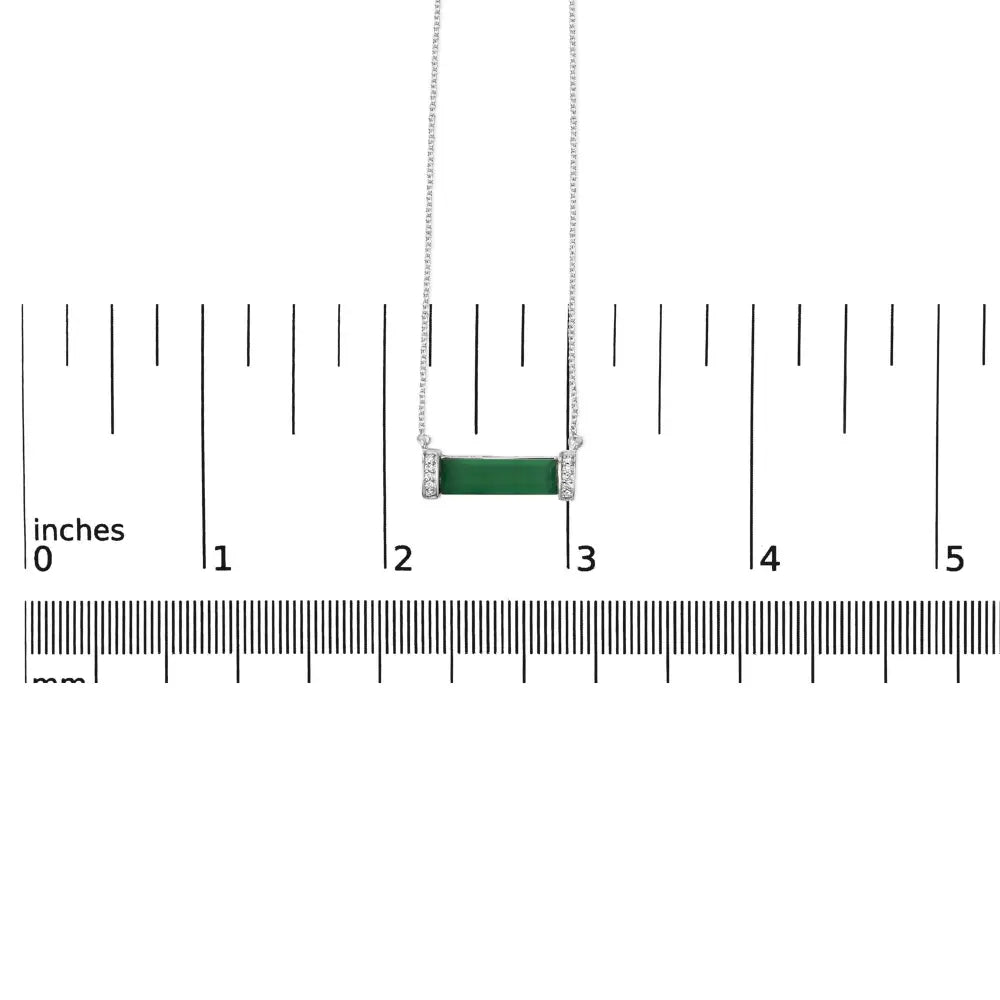 Sterling silver green agate and diamond accent bar necklace 17 inch bijoux-nyc direct