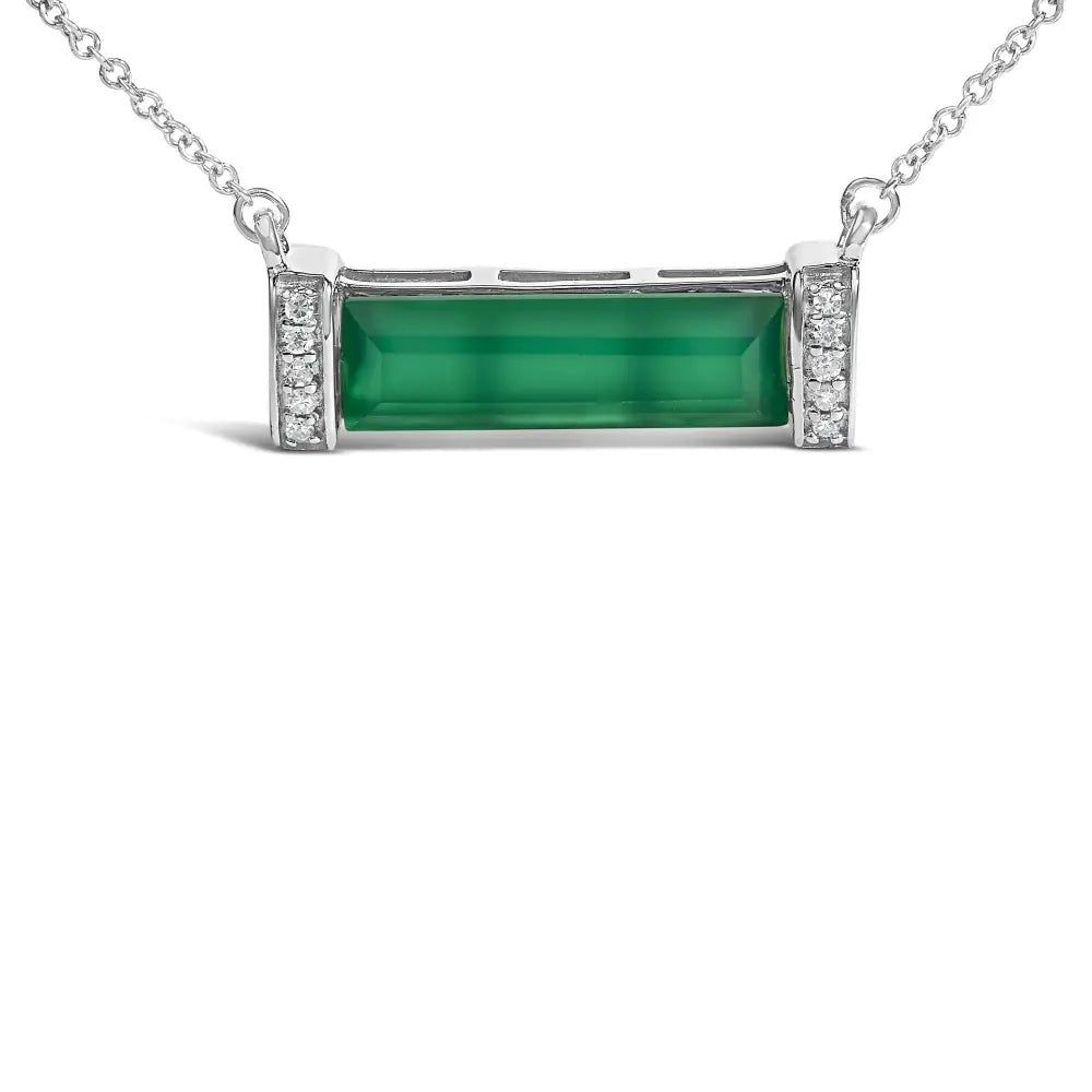 Sterling silver green agate and diamond accent bar necklace 17 inch bijoux-nyc direct