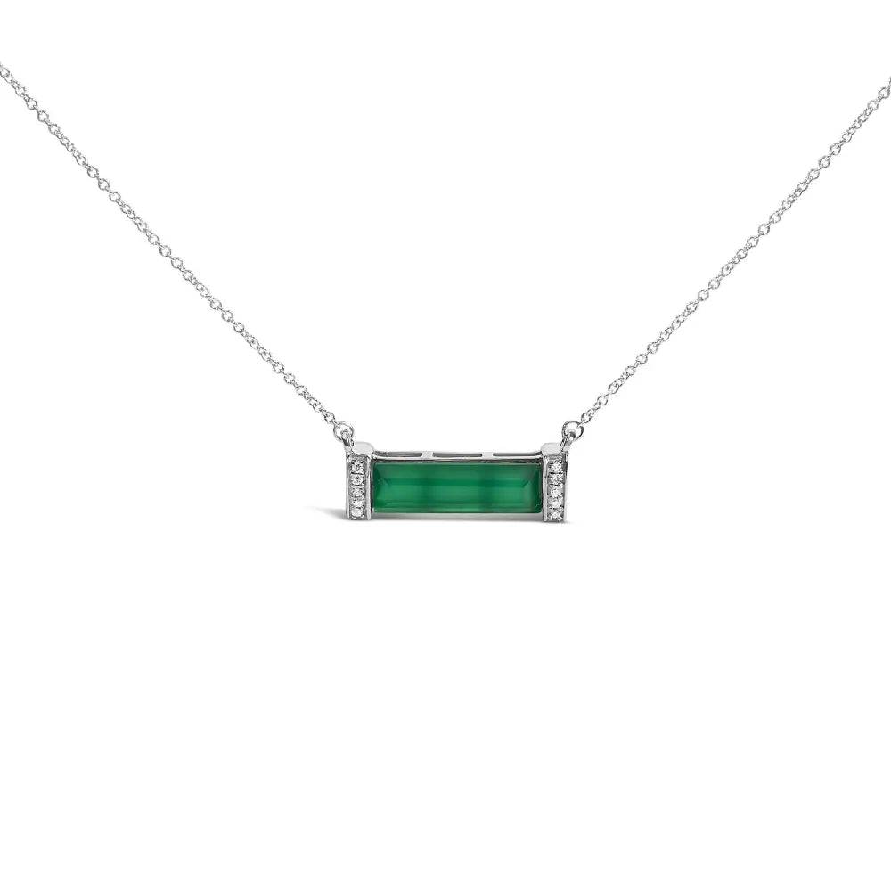 Sterling silver green agate and diamond accent bar necklace 17 inch bijoux-nyc direct
