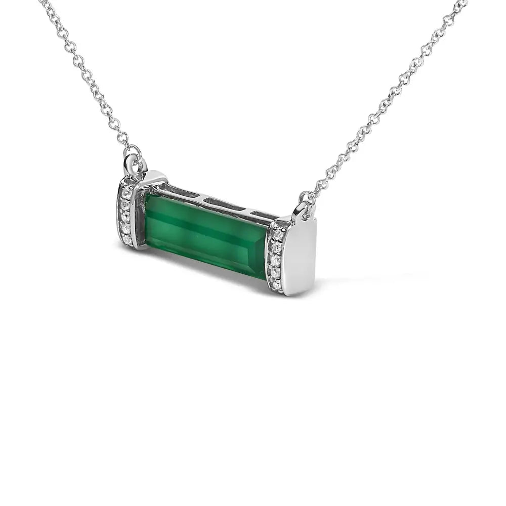 Sterling silver green agate and diamond accent bar necklace 17 inch bijoux-nyc direct