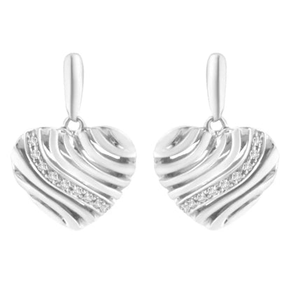 Sterling Silver Heart Diamond Accent Puff Earrings (I-J, I1-I2) - Bijoux-NYC Direct