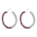 Sterling silver lab created ruby and white sapphire inside out hoop earrings bijoux-nyc direct