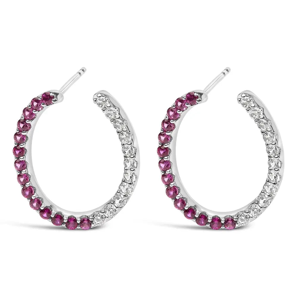 Sterling silver lab created ruby and white sapphire inside out hoop earrings bijoux-nyc direct