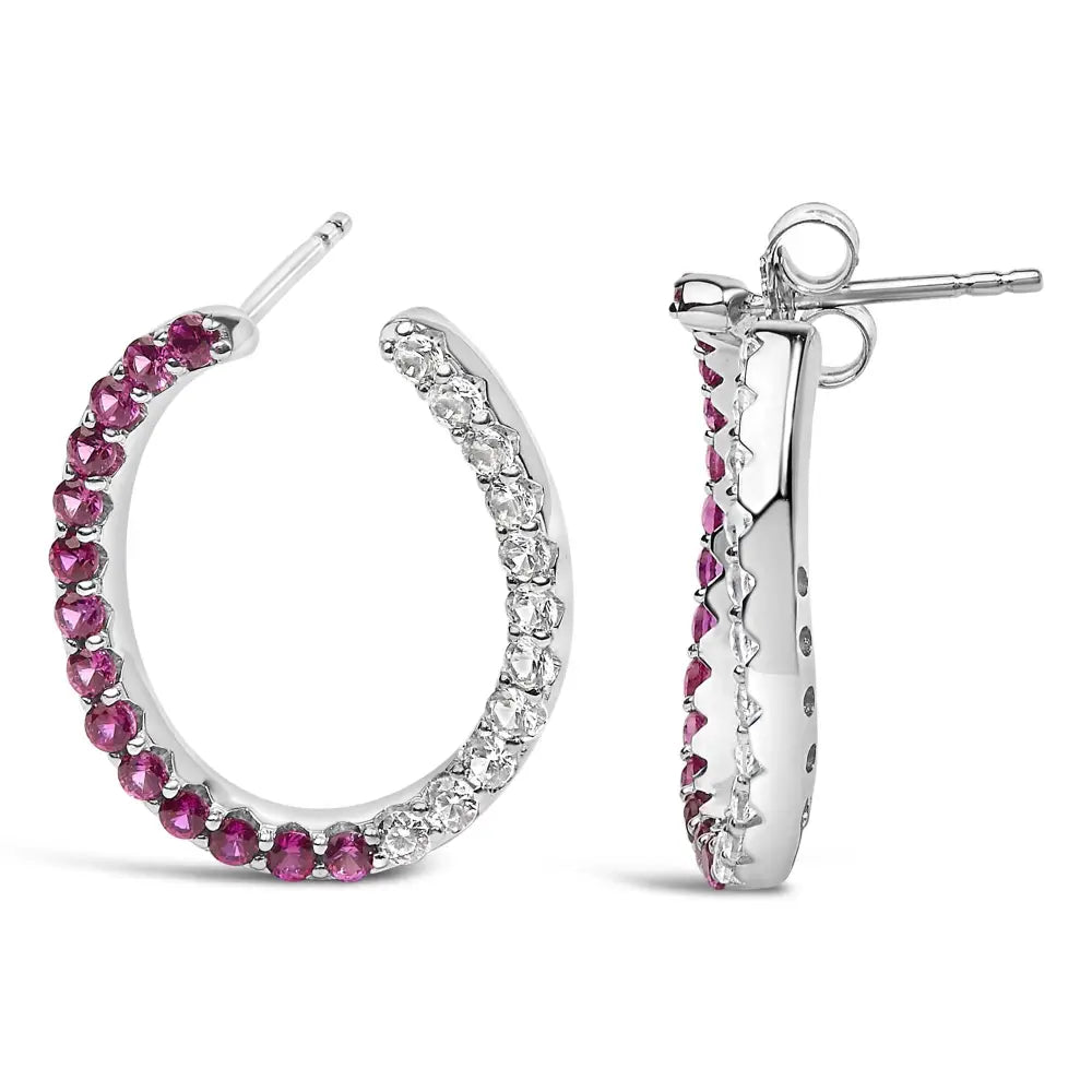 Sterling silver lab created ruby and white sapphire inside out hoop earrings bijoux-nyc direct