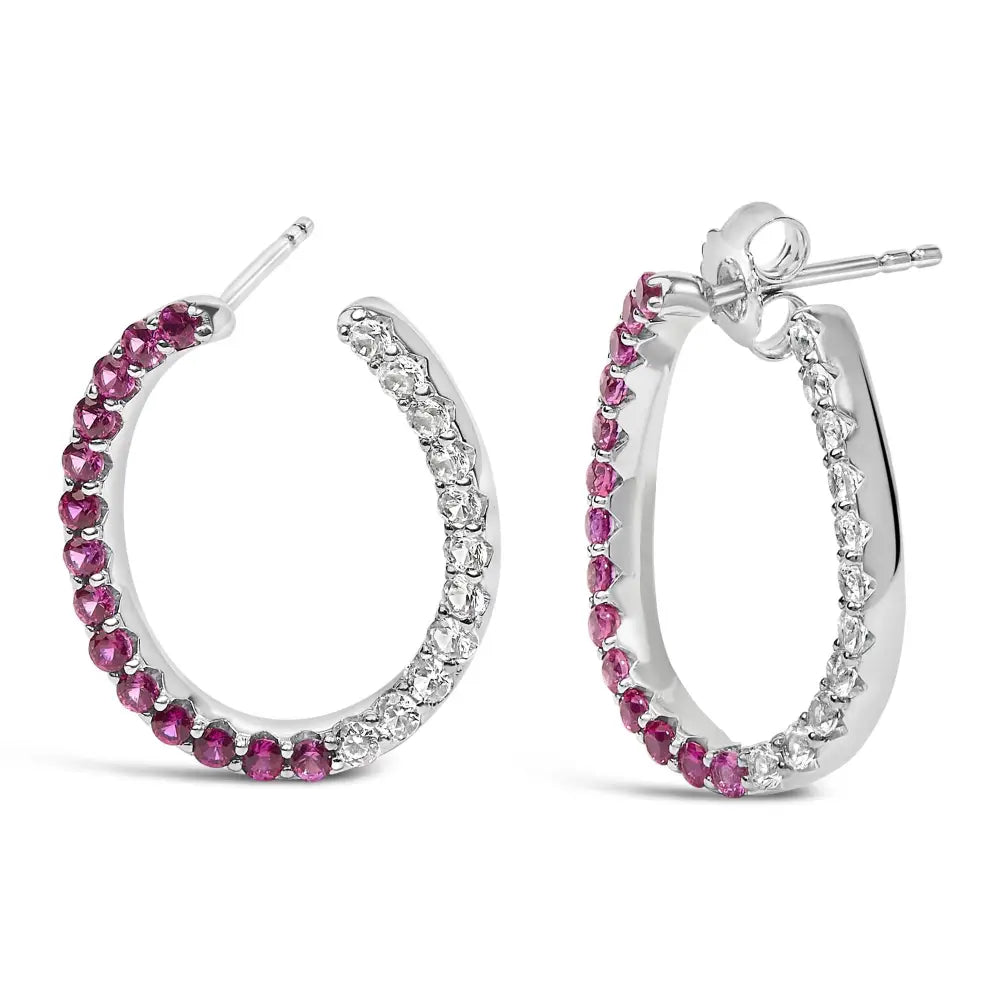 Sterling silver lab created ruby and white sapphire inside out hoop earrings bijoux-nyc direct