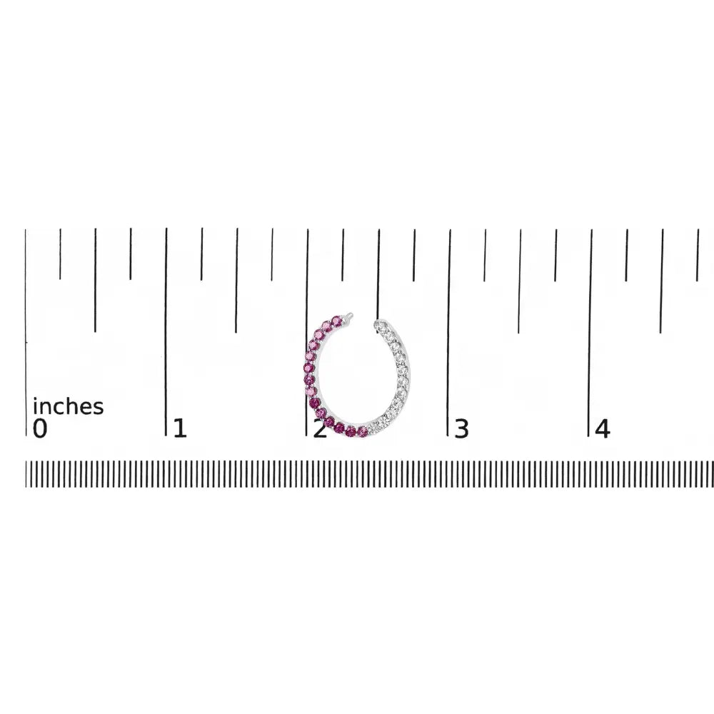Sterling silver lab created ruby and white sapphire inside out hoop earrings bijoux-nyc direct