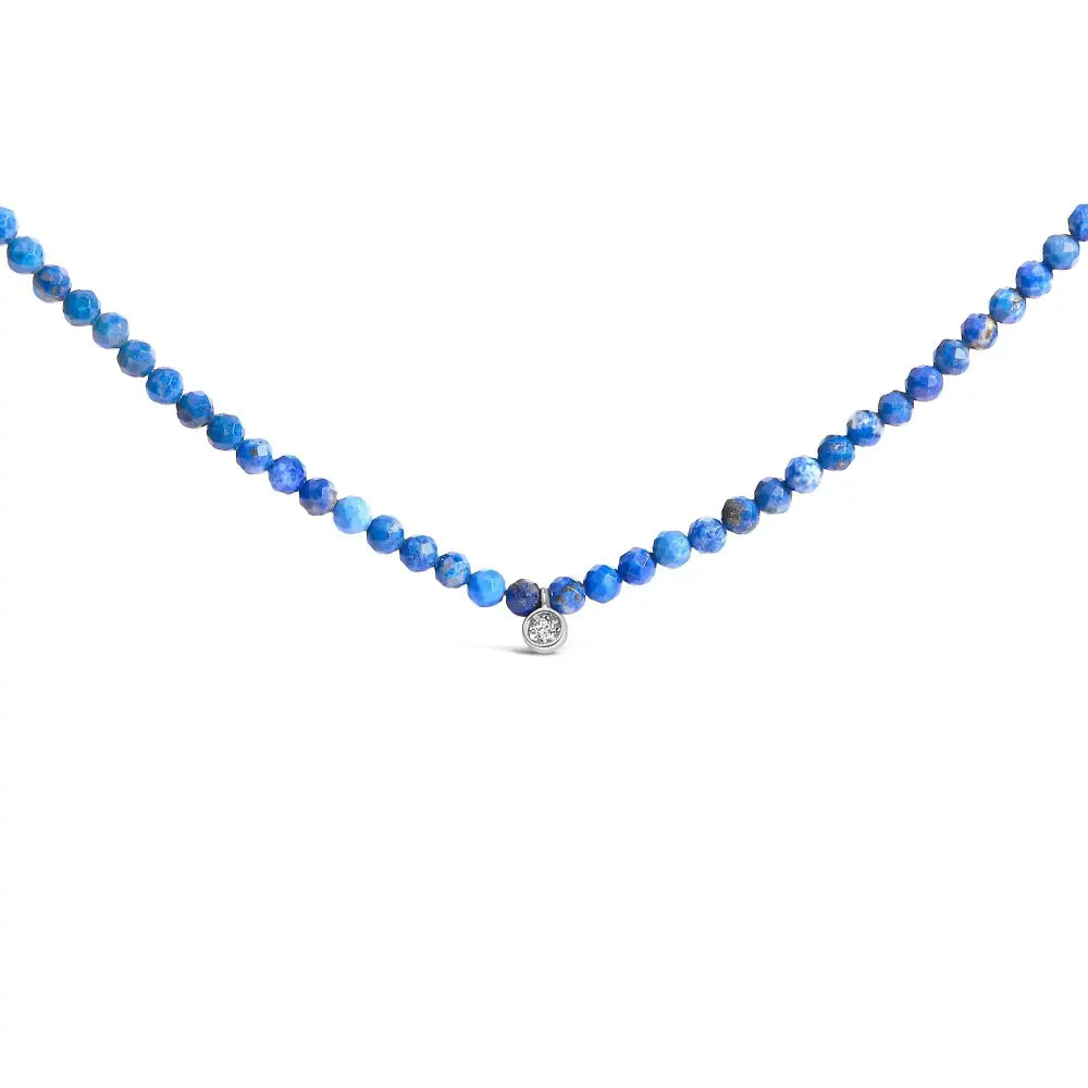 Sterling silver lapis bead and diamond accent 16 inch station necklace bijoux-nyc direct