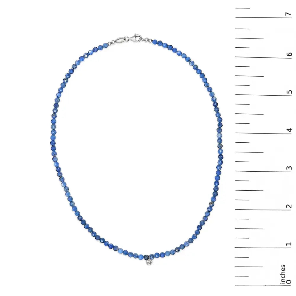Sterling silver lapis bead and diamond accent 16 inch station necklace bijoux-nyc direct