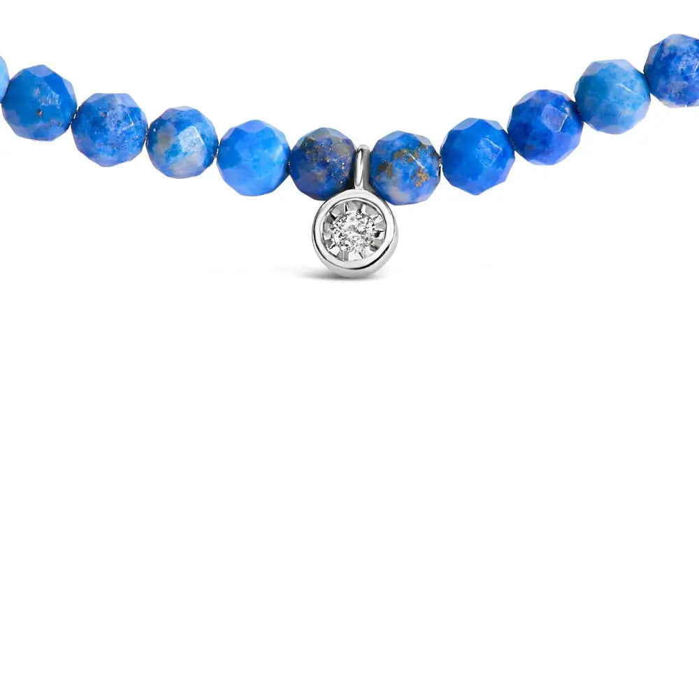 Sterling silver lapis bead and diamond accent 16 inch station necklace bijoux-nyc direct