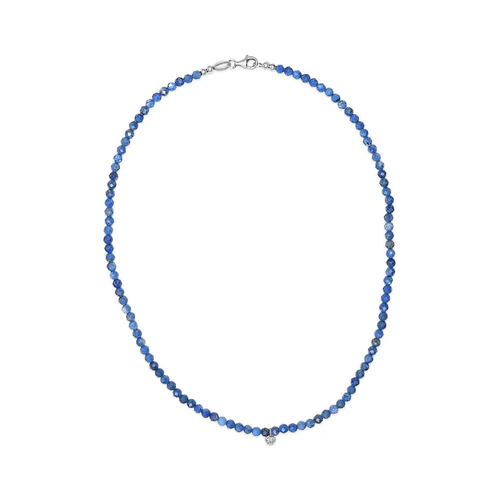 Sterling silver lapis bead and diamond accent 16 inch station necklace bijoux-nyc direct