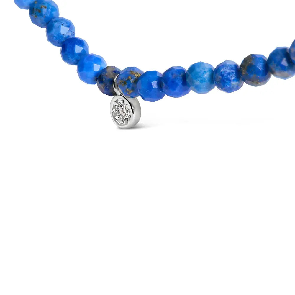 Sterling silver lapis bead and diamond accent 16 inch station necklace bijoux-nyc direct