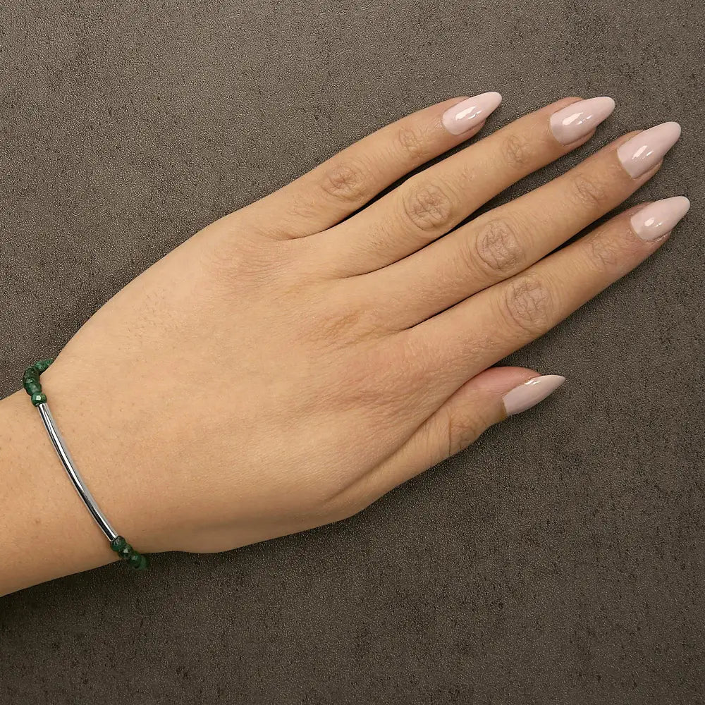 Sterling silver malachite bead station adjustable bolo bracelet bijoux-nyc direct