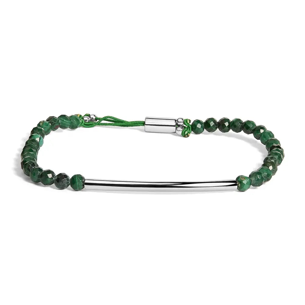 Sterling silver malachite bead station adjustable bolo bracelet bijoux-nyc direct