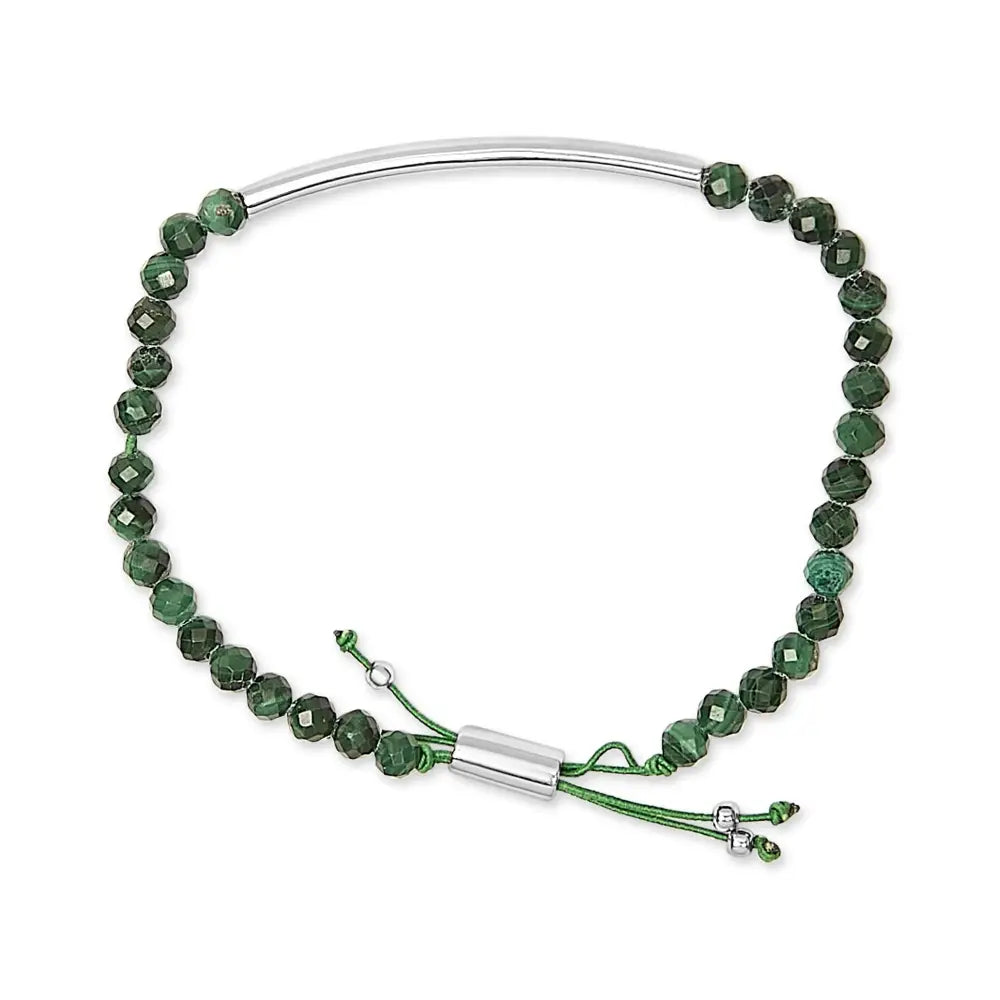 Sterling silver malachite bead station adjustable bolo bracelet bijoux-nyc direct