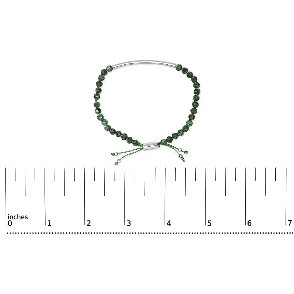Sterling silver malachite bead station adjustable bolo bracelet bijoux-nyc direct