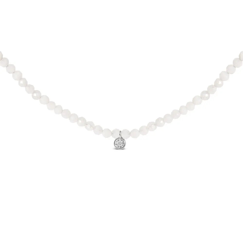 Sterling silver moonstone bead station necklace with diamond accent 16 inch bijoux-nyc direct