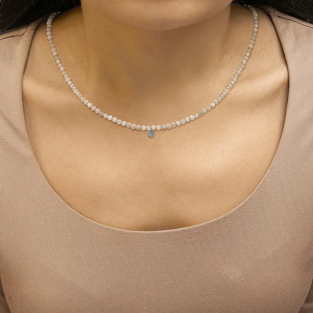 Sterling silver moonstone bead station necklace with diamond accent 16 inch bijoux-nyc direct