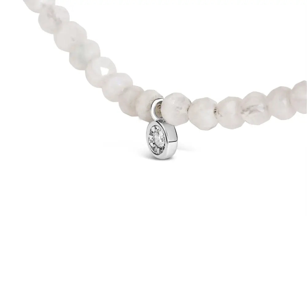 Sterling silver moonstone bead station necklace with diamond accent 16 inch bijoux-nyc direct