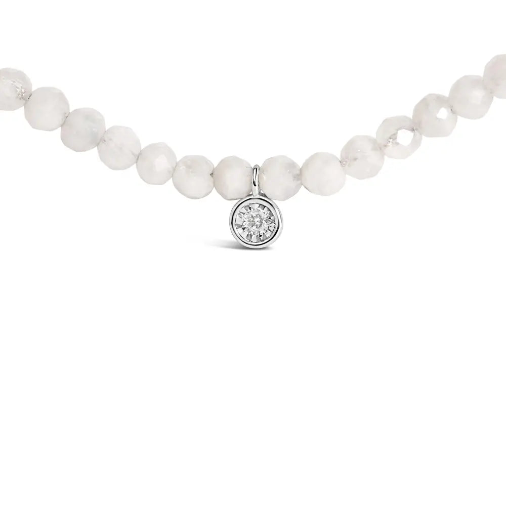 Sterling silver moonstone bead station necklace with diamond accent 16 inch bijoux-nyc direct