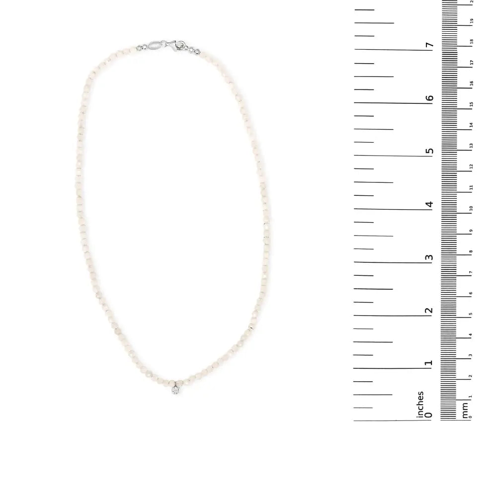 Sterling silver moonstone bead station necklace with diamond accent 16 inch bijoux-nyc direct