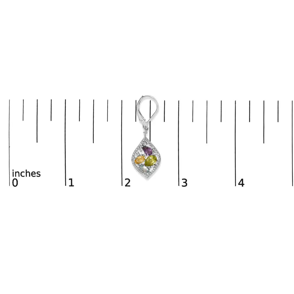 Sterling silver multi gemstone and diamond accent rhombus drop earrings bijoux-nyc direct