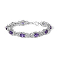 Sterling silver oval amethyst and diamond interlocking halo link bracelet bijoux-nyc direct