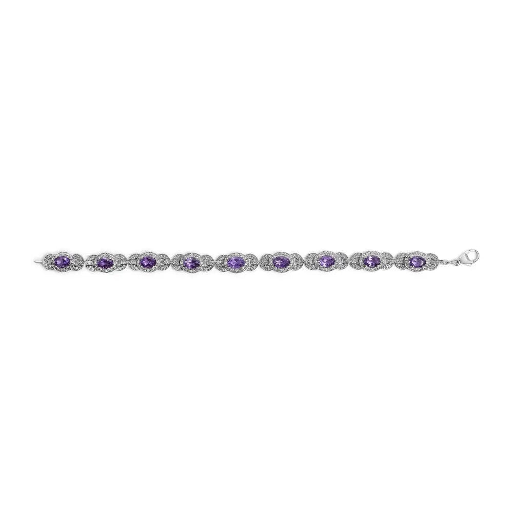 Sterling silver oval amethyst and diamond interlocking halo link bracelet bijoux-nyc direct