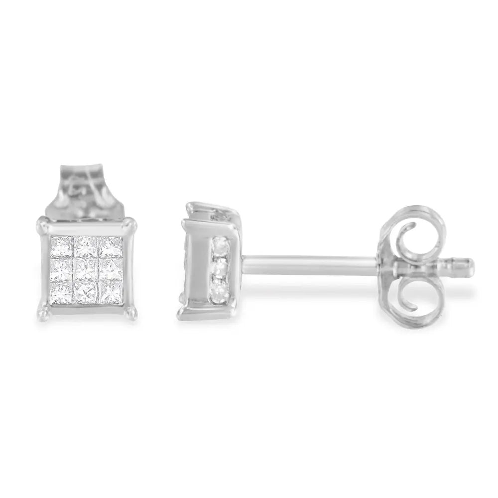 Sterling Silver Princess Cut Diamond Square Stud Earrings (.3 cttw, H-I Color, I1-I2 Clarity) - Bijoux-NYC Direct