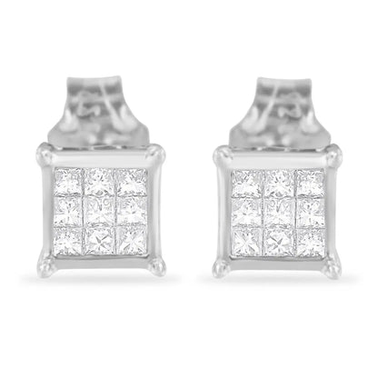 Sterling Silver Princess Cut Diamond Square Stud Earrings (.3 cttw, H-I Color, I1-I2 Clarity) - Bijoux-NYC Direct