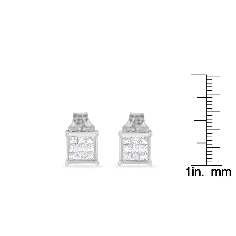 Sterling Silver Princess Cut Diamond Square Stud Earrings (.3 cttw, H-I Color, I1-I2 Clarity) - Bijoux-NYC Direct