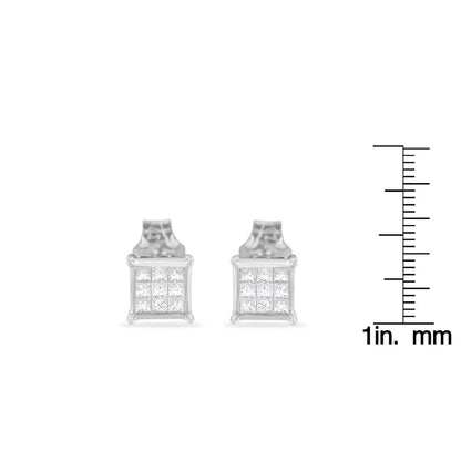 Sterling Silver Princess Cut Diamond Square Stud Earrings (.3 cttw, H-I Color, I1-I2 Clarity) - Bijoux-NYC Direct