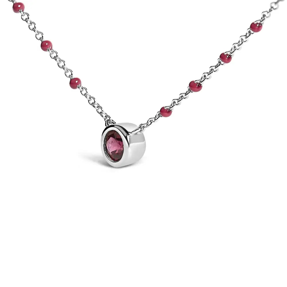 Sterling silver rhodolite and red enamel bead chain necklace 18 inch bijoux-nyc direct