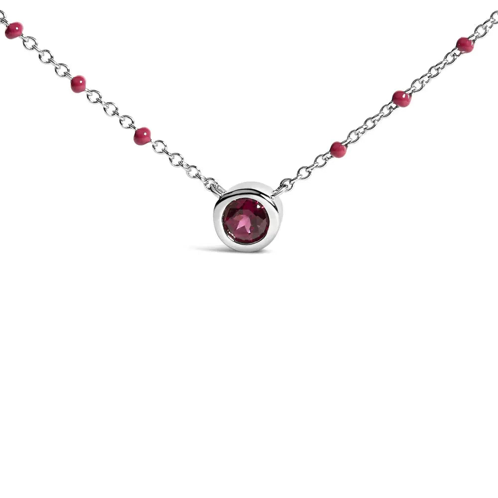 Sterling silver rhodolite and red enamel bead chain necklace 18 inch bijoux-nyc direct