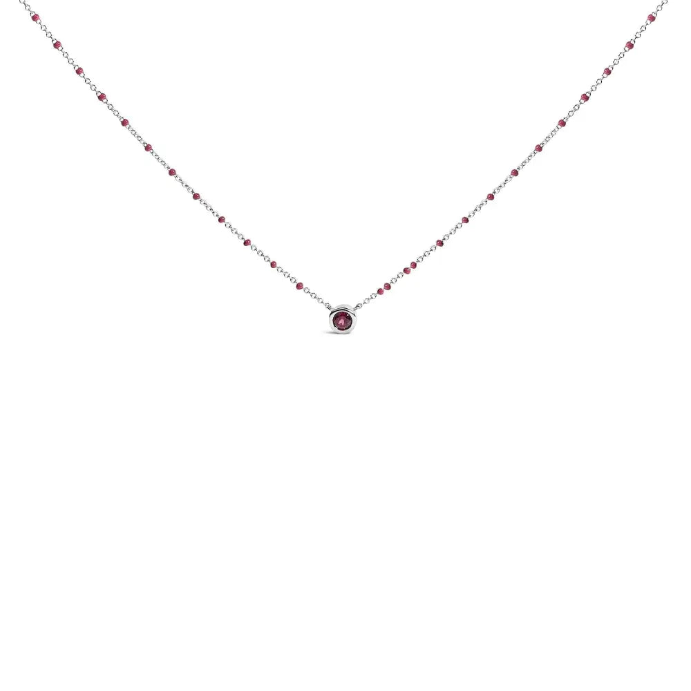 Sterling silver rhodolite and red enamel bead chain necklace 18 inch bijoux-nyc direct