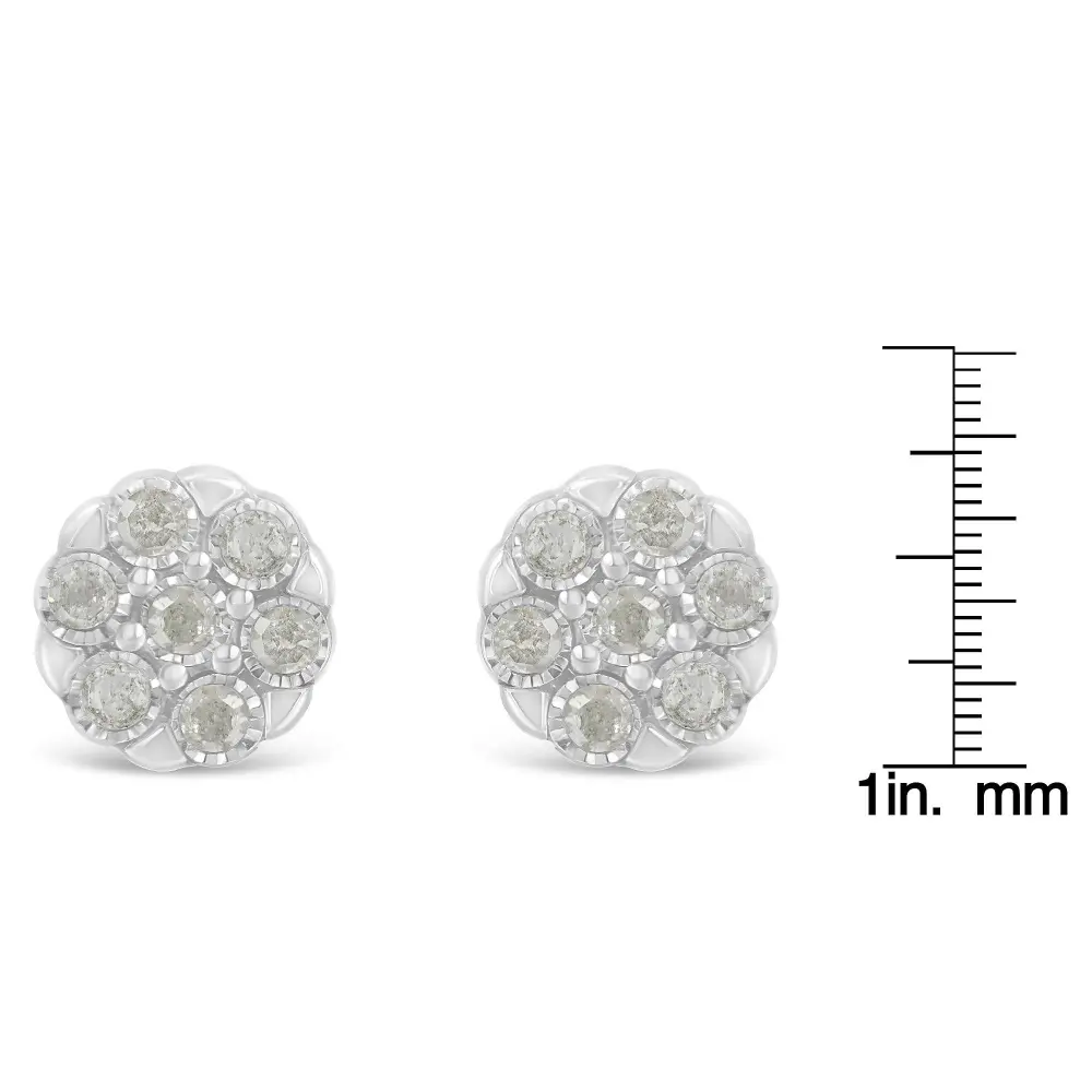 Sterling Silver Rose-Cut Diamond Floral Cluster Stud Earring (0.25 cttw, I-J Color, I2-I3 Clarity) - Bijoux-NYC Direct
