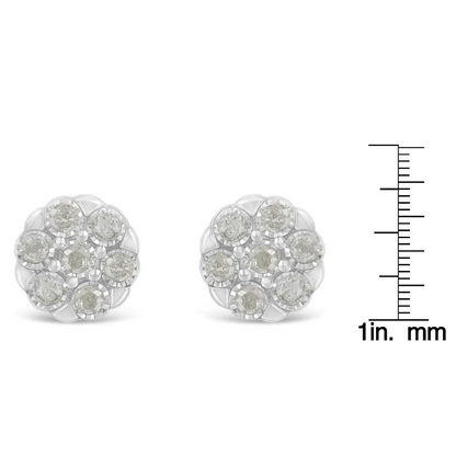 Sterling Silver Rose-Cut Diamond Floral Cluster Stud Earring (0.25 cttw, I-J Color, I2-I3 Clarity) - Bijoux-NYC Direct