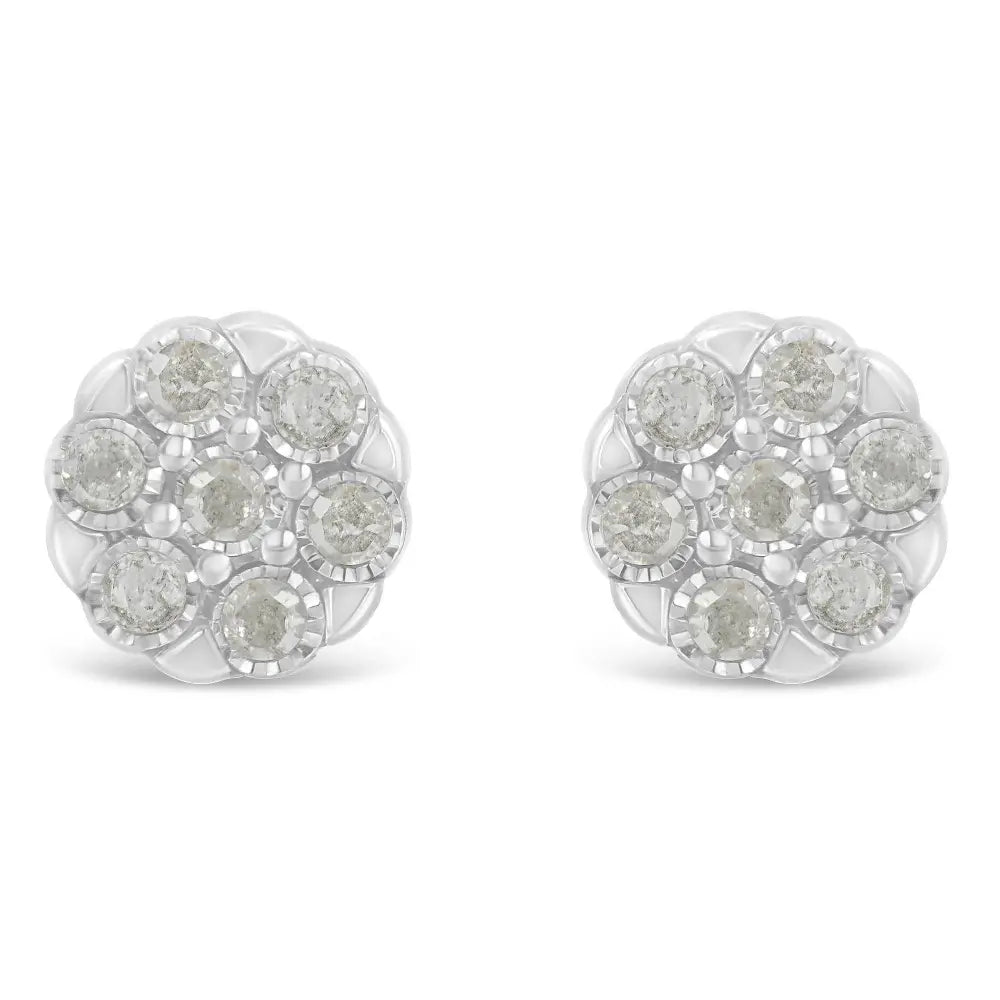 Sterling Silver Rose-Cut Diamond Floral Cluster Stud Earring (0.25 cttw, I-J Color, I2-I3 Clarity) - Bijoux-NYC Direct