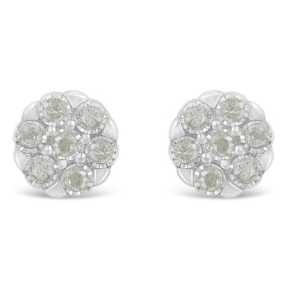 Sterling Silver Rose-Cut Diamond Floral Cluster Stud Earring (0.25 cttw, I-J Color, I2-I3 Clarity) - Bijoux-NYC Direct