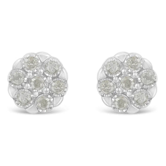 Sterling Silver Rose-Cut Diamond Floral Cluster Stud Earring (0.25 cttw, I-J Color, I2-I3 Clarity) - Bijoux-NYC Direct