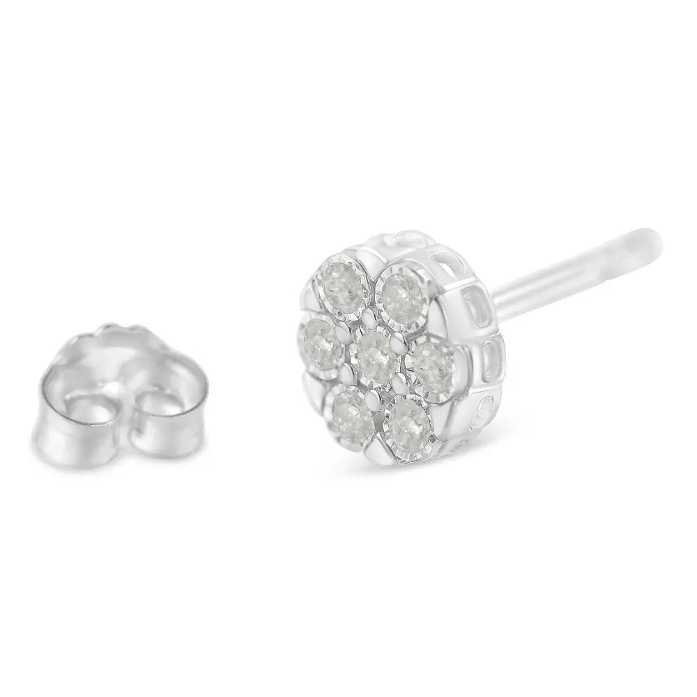 Sterling Silver Rose-Cut Diamond Floral Cluster Stud Earring (0.25 cttw, I-J Color, I2-I3 Clarity) - Bijoux-NYC Direct