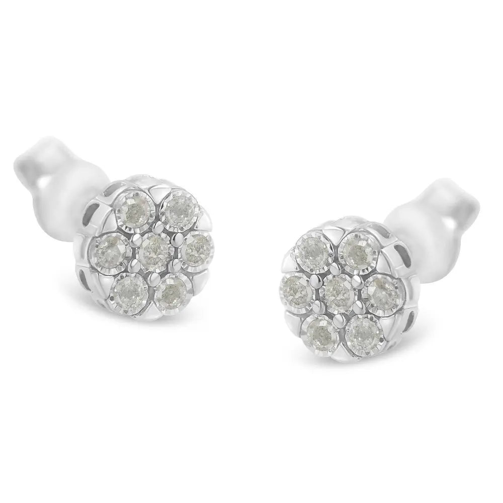 Sterling Silver Rose-Cut Diamond Floral Cluster Stud Earring (0.25 cttw, I-J Color, I2-I3 Clarity) - Bijoux-NYC Direct
