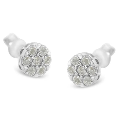 Sterling Silver Rose-Cut Diamond Floral Cluster Stud Earring (0.25 cttw, I-J Color, I2-I3 Clarity) - Bijoux-NYC Direct