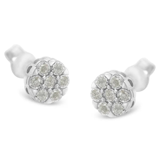 Sterling Silver Rose-Cut Diamond Floral Cluster Stud Earring (0.25 cttw, I-J Color, I2-I3 Clarity) - Bijoux-NYC Direct