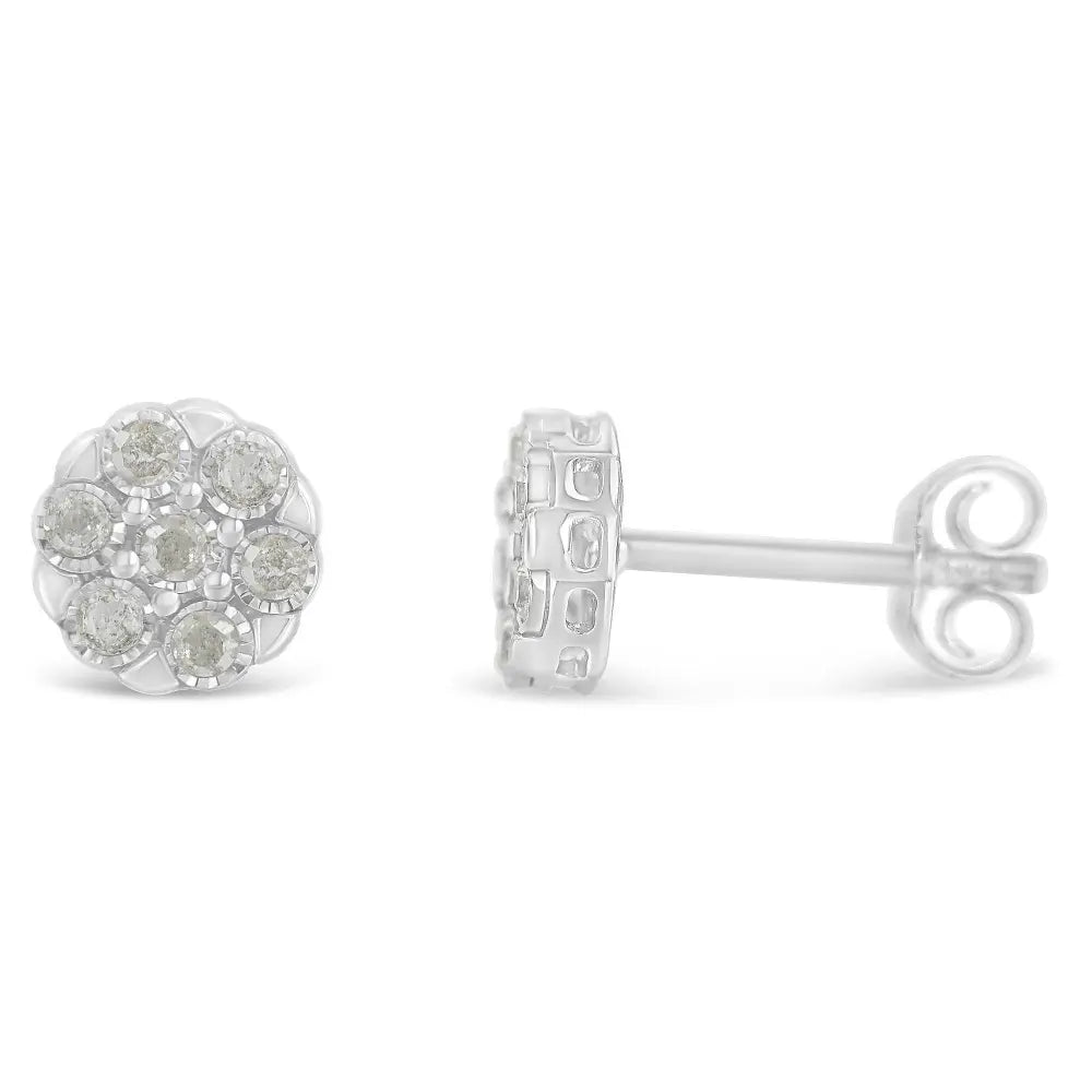 Sterling Silver Rose-Cut Diamond Floral Cluster Stud Earring (0.25 cttw, I-J Color, I2-I3 Clarity) - Bijoux-NYC Direct